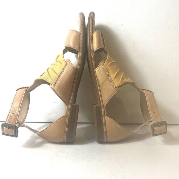 Timberland Mustard Tan Leather/Canvas Wrap Sandals Womens 8 Open Toe Ankle Strap - Picture 4 of 11